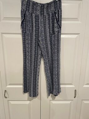 Printed Wide-Leg Women's Pants - Navy/White